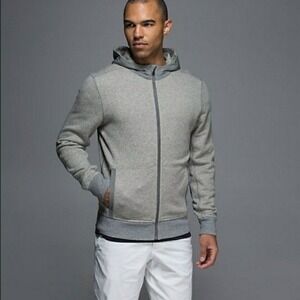 Lululemon Grey Full Zip Hoodie Mens Sz‎ Medium Pockets Hooded Sweatshirt Minimal
